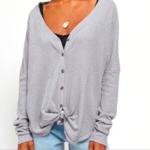 Urban Outfitters Out from under Womens Purple Waffle Knit Button Front Sweater M